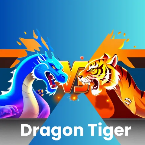 Dragon vs Tiger game logo featuring a blue dragon and an orange tiger facing off with a VS badge