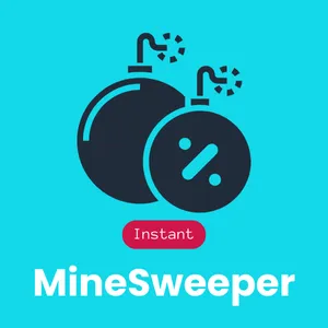 Mine-Sweeper game logo featuring a grid with hidden mines on a yellow background